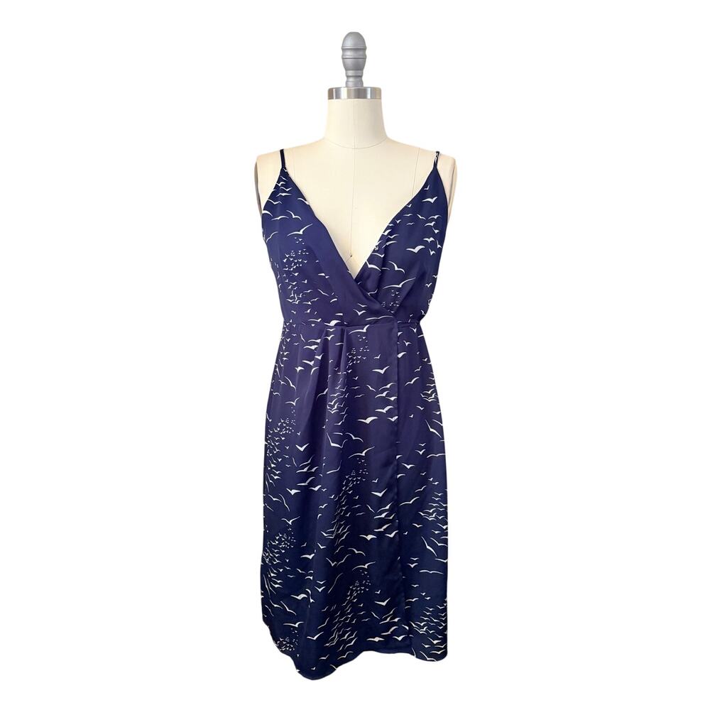 BCBGeneration Navy Bird Print Women's Dress Size 0 Wrap Midi Sundress